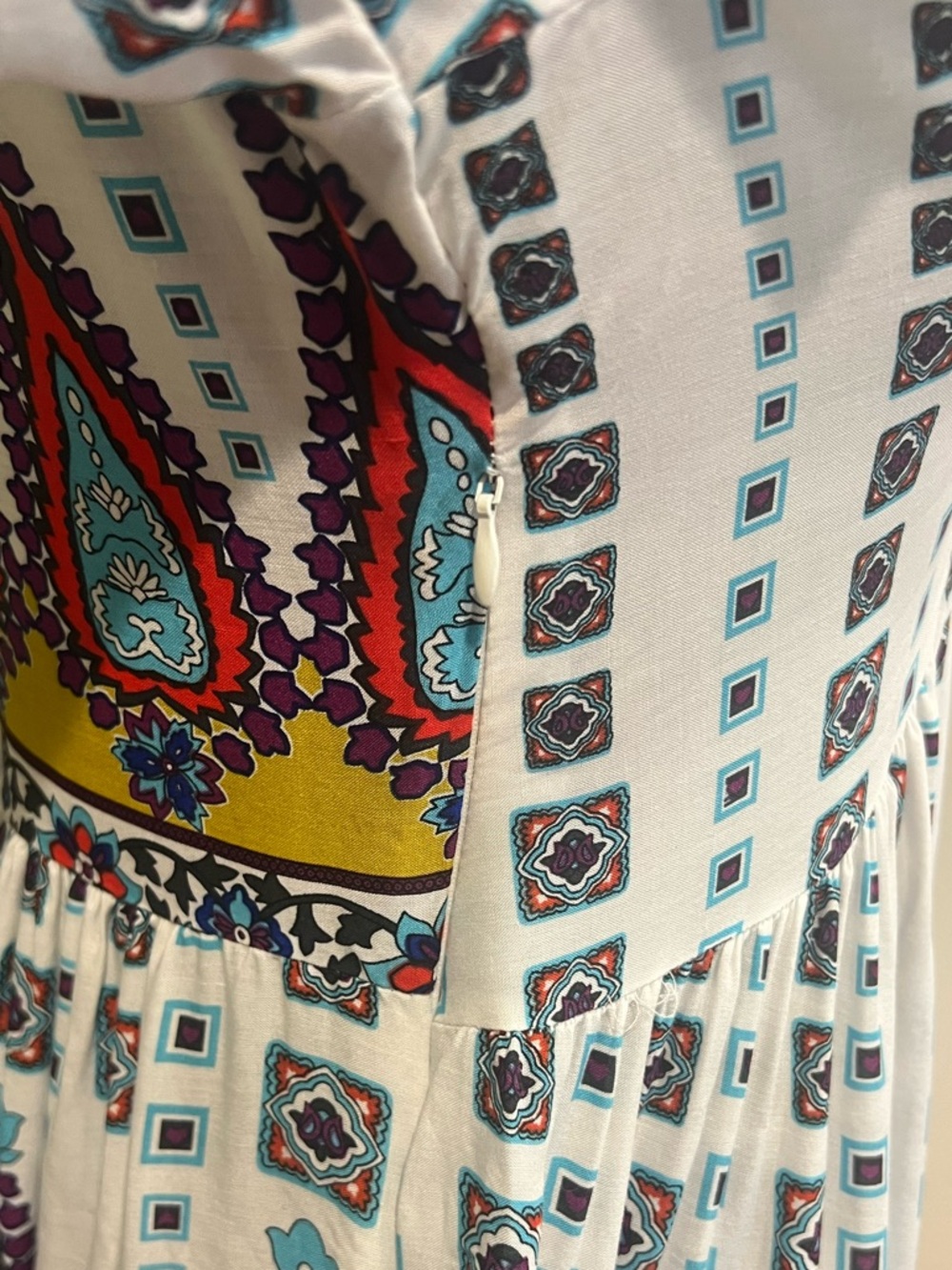 Boho Paisley Babydoll Dress Tunic Bell Sleeve Festival Mini Medium - Picture 8 of 14